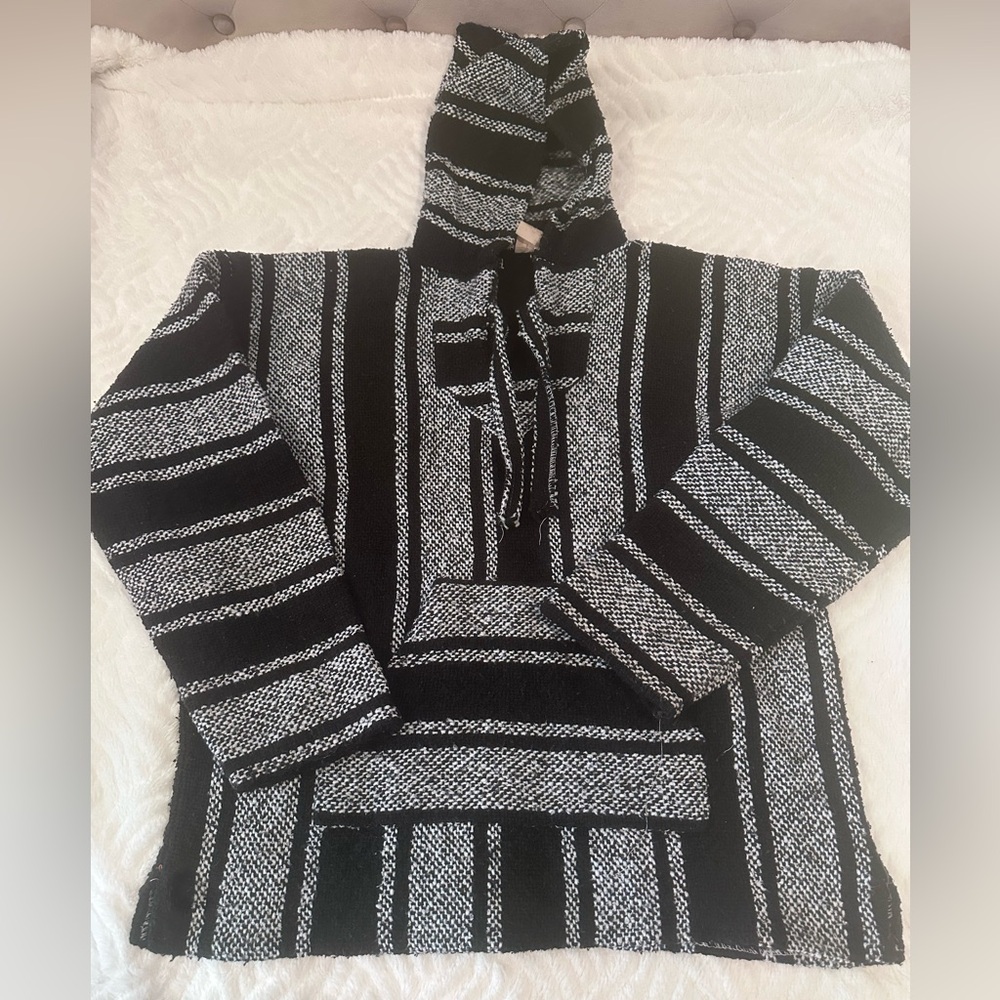 Black and White Striped Baja Hoodie